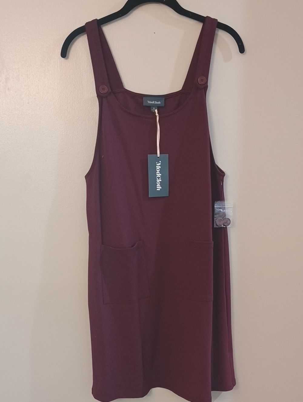 Modcloth Burgundy Pinafore Dress with Patch Pockets